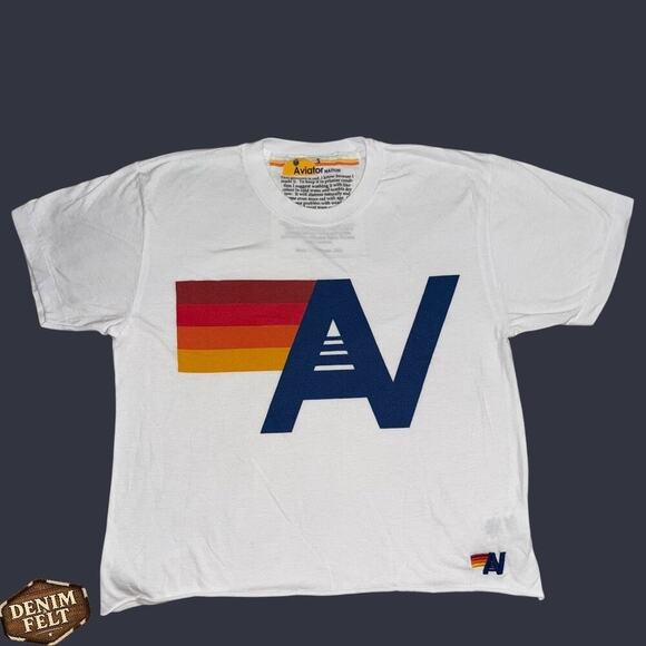 Aviator Nation Cropped AV Logo Graphic Tee White Rainbow T/Shirt Sz S - Picture 8 of 13